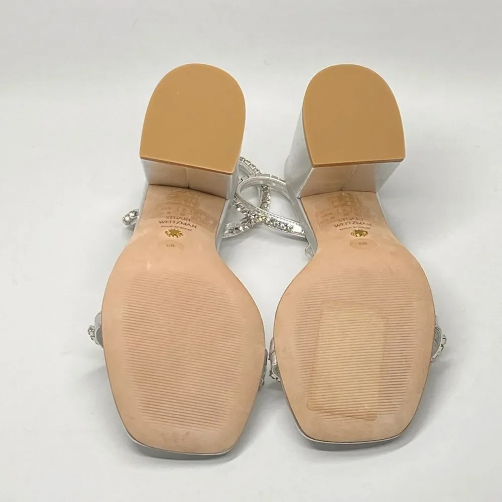 Stuart Weitzman Embellished Metallic Leather Sandals size 6